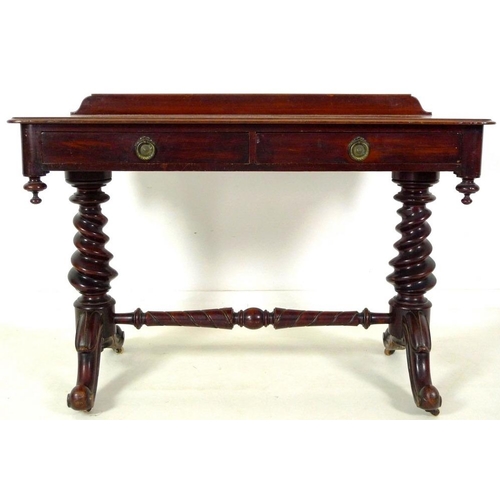 934A - An early 19th century mahogany hall table, with three quarter gallery, two frieze drawers with brass... 