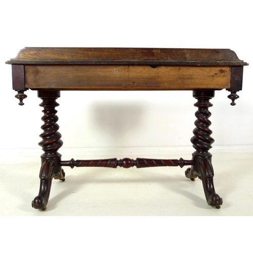 934A - An early 19th century mahogany hall table, with three quarter gallery, two frieze drawers with brass... 