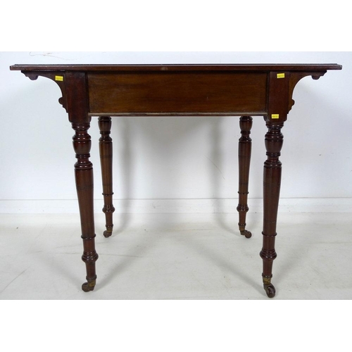 949 - A late Victorian mahogany side table, green tooled leather surface, single frieze drawer with brass ... 