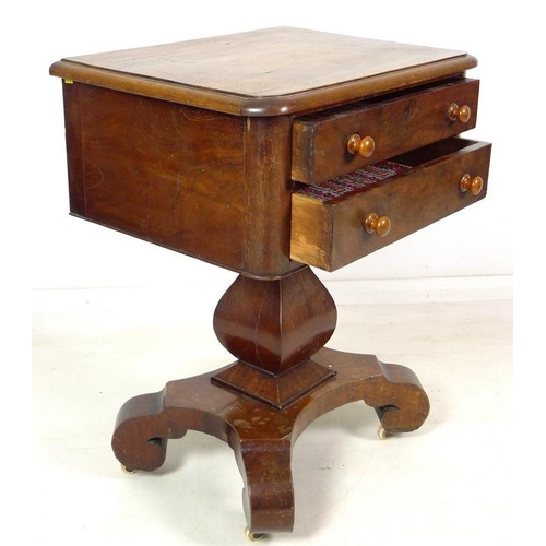 958 - A Victorian mahogany side table, converted / made up, with two drawers and turned handles, fitted on... 