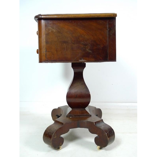 958 - A Victorian mahogany side table, converted / made up, with two drawers and turned handles, fitted on... 