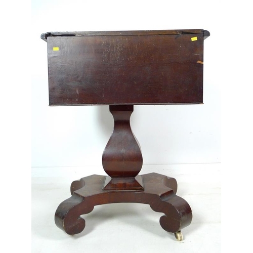 958 - A Victorian mahogany side table, converted / made up, with two drawers and turned handles, fitted on... 