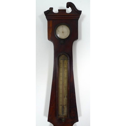 962 - A 19th century mahogany and inlaid wheel barometer, with damp/dry dial, thermometer with silvered sc... 