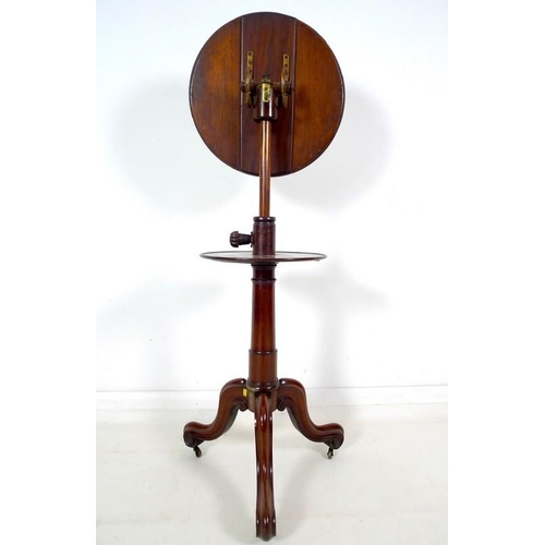 966 - An early Victorian mahogany shaving stand, circular plate in moulded frame supported on a ratchet ad... 