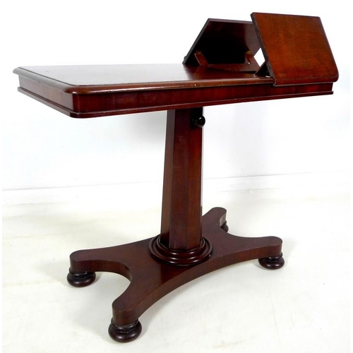 975 - A Victorian mahogany reading table, with adjustable height and twin adjustable height book rests, th... 