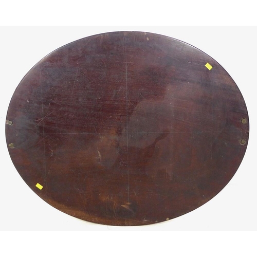 987 - A late George III mahogany tray table, large oval tray with fan patera inlay, line border, a shaped ... 