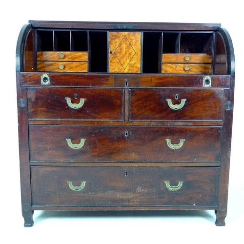 996 - A Regency mahogany military campaign desk, circa 1820, with drum top opening to reveal a fitted inte... 