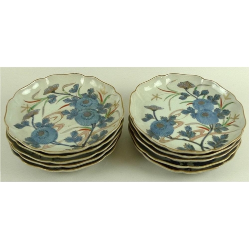 503 - A set of ten Japanese Imari plates, late 18th century, Tenmei era (1781-1789), with petal form scall... 