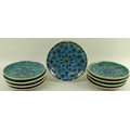 A collection of mid 20th century Iznik style plates, all hand thrown and hand decorated, deep blue a... 