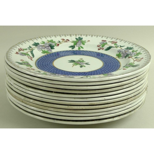 521 - A set of twelve Copeland Spode plates, for Ovington Brothers, each decorated with a band of fish sca... 