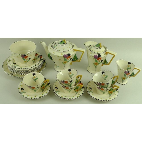 528 - A Burleighware Art Deco china part tea set, decorated in the Fragrance pattern, comprising tea pot, ... 