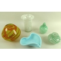 A collection of 20th century art glass, including a white spotted vase with clear ground, signed M'd... 