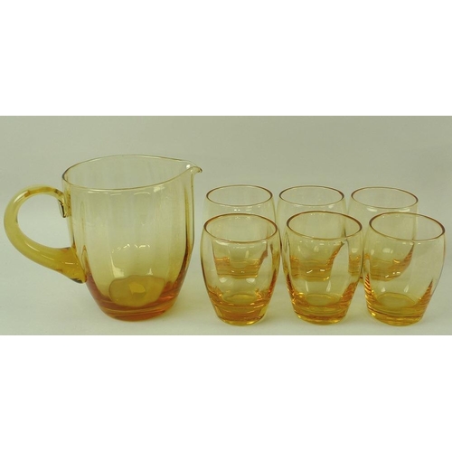 538 - A collection of glass ware, comprising a Whitefriars golden amber lemonade jug, 15cm, six Whitefriar... 