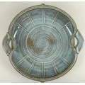 A studio pottery dish, by Will Illsley (Rutland, b. 1948), with central swirl design and two applied... 