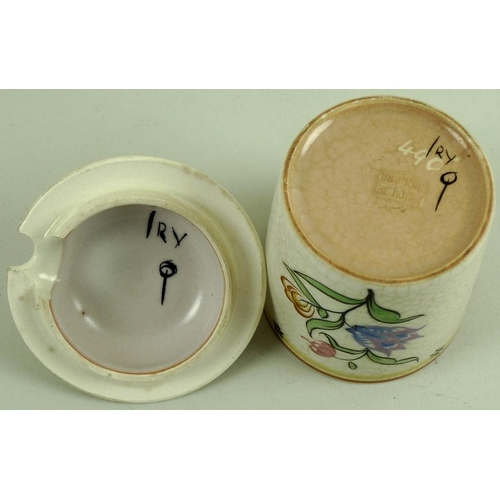 543 - A collection of Poole pottery, including jam pot with cover, decorated by Ruth Gough, 1934, 10cm, to... 