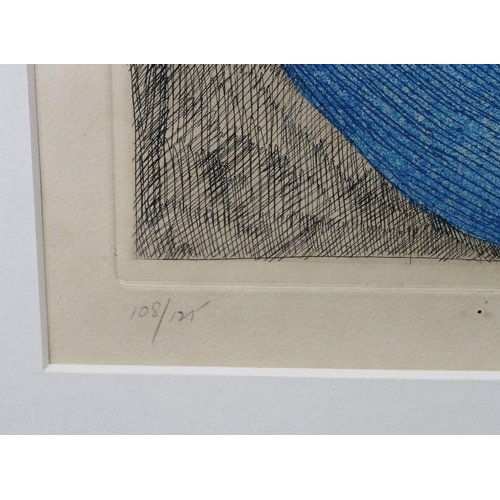 565 - Sonia Delaunay (Ukranian-French, 1885-1979): an untitled abstract etching and aquatint on woven pape... 