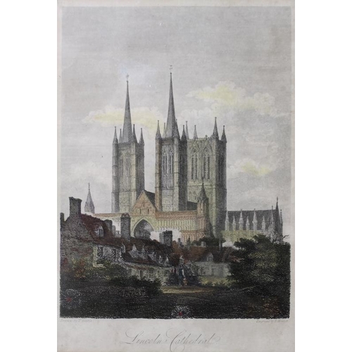 574 - A collection of four 19th century engravings, some hand coloured, depicting local cathedral scenes i... 