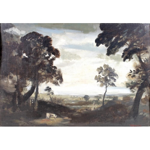 611 - Philip Hugh Padwick (British, 1876-1958): a summer landscape with trees in the foreground, oil on ca... 