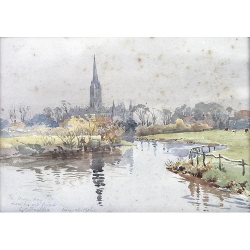 627 - Major Lionel Grimston Fawkes (British, 1849-1931): Salisbury Cathedral, watercolour, signed with leg... 