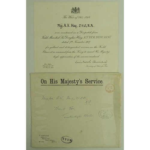 631 - Major-General E. O. Hay CB and Major-General A. K. Hay DSO, OBE: dress medals pertaining to Major Ge... 