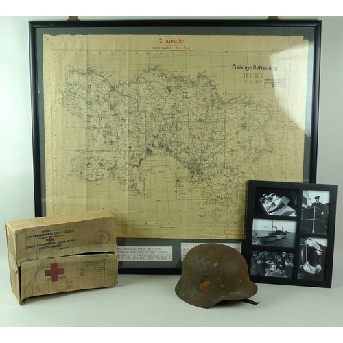 632 - WWII Jersey Occupation: an unusual map of Jersey with handwritten notes pertaining to parishes for t... 