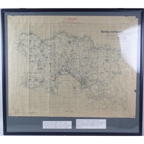 632 - WWII Jersey Occupation: an unusual map of Jersey with handwritten notes pertaining to parishes for t... 