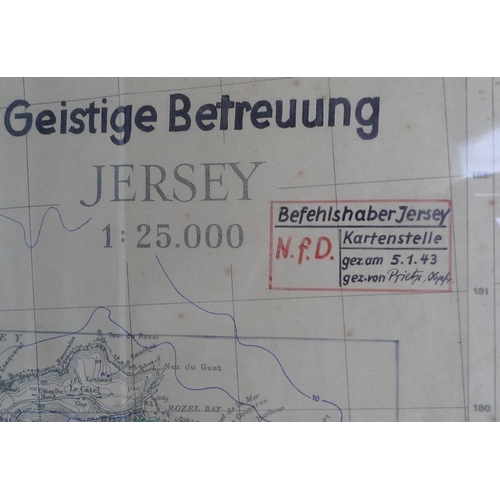 632 - WWII Jersey Occupation: an unusual map of Jersey with handwritten notes pertaining to parishes for t... 