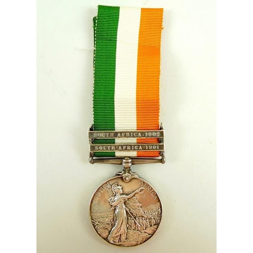 638 - A Boer war military medal with two clasps, one inscribed 'South Africa 1901' and the other 'South Af... 