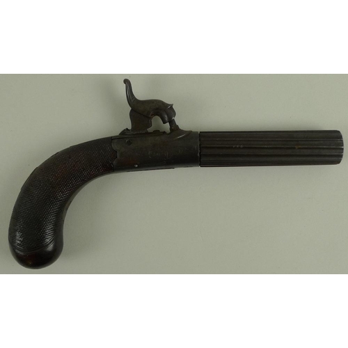 639 - A 19th century percussion pocket pistol, by J. Collins, London, circa 1830, with hidden trigger, ova... 