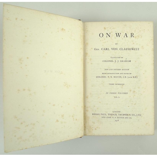 650 - On War: Von Clausewitz, published by Kegan Paul, Trench, Trubner & Co. Ltd., 1918, Hardback. red clo... 