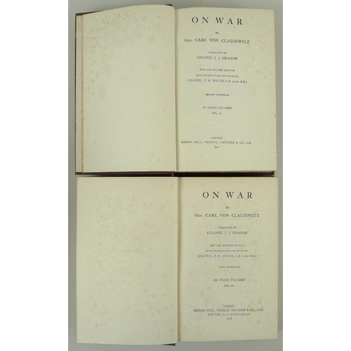 650 - On War: Von Clausewitz, published by Kegan Paul, Trench, Trubner & Co. Ltd., 1918, Hardback. red clo... 