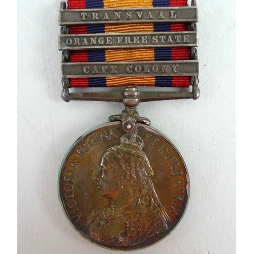 651 - A Queens South Africa medal to Private F Pike 4338 East Lancashire Regiment, with three bars, Transv... 