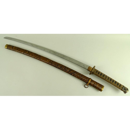 652 - A 19th century Japanese katana blade, 73cm, the tang signed Koka, with shagreen tsuka, later brass t... 