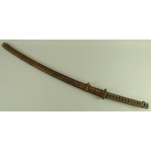 652 - A 19th century Japanese katana blade, 73cm, the tang signed Koka, with shagreen tsuka, later brass t... 