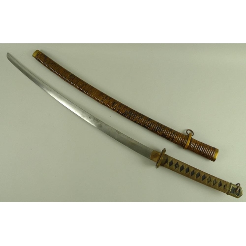 652 - A 19th century Japanese katana blade, 73cm, the tang signed Koka, with shagreen tsuka, later brass t... 