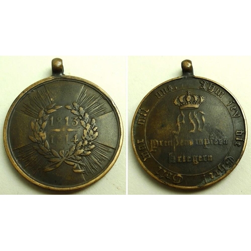 655 - An 1813-1814 bronze Prussian War Merit campaign medal for 1813 Leipzig, Napoleonic wars, the rim ins... 