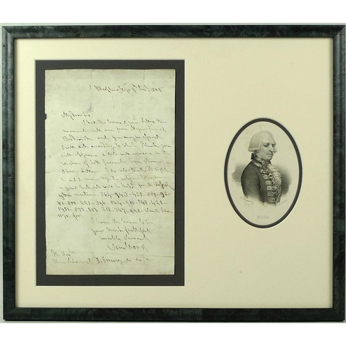 673 - A historical letter autographed and written by Samuel Hood, Rear Admiral, dated Vigo, 9th Sept 1809,... 