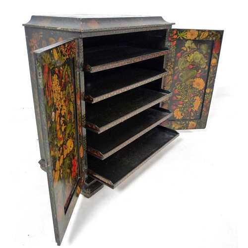 929 - A painted Victorian low linen chest with two doors and five pull out shelves, 52.5 by 28.5 by 56.5cm... 