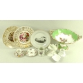 A collection of ceramics including a Rockingham comport with painted floral central design, green ri... 