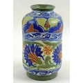 An Art Nouveau cylindrical vase with out turned rim typically decorated with cobalt blue, iron red a... 