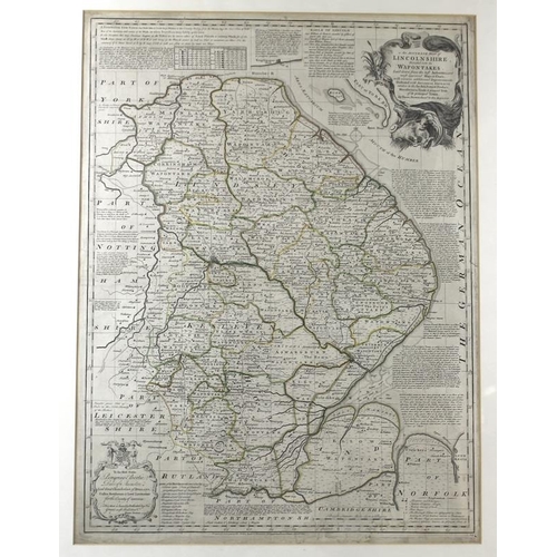 562 - Emmanuel Bowen (British cartographer, 1694-1767): an 18th century map of Lincolnshire, divided into ... 