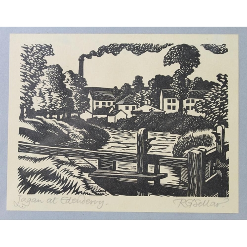 566 - Robert Gordon Sellar (Scottish, b. 1920): 'Lagan at Edenderry', woodcut, signed lower right margin w... 