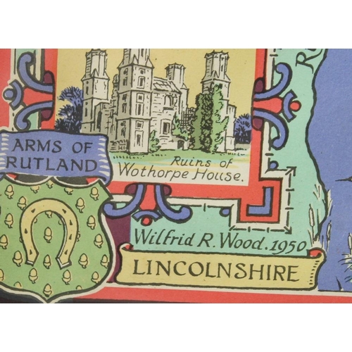 567 - After Wilfrid Rene Wood (1888-1976): an 'Illustrated Street Map of Stamford', coloured lithograph, s... 