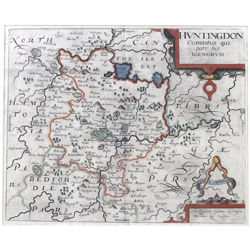 570 - William Kip (British, 1598-1610): three hand coloured 17th century maps, including 'Hertford', 'Dors... 