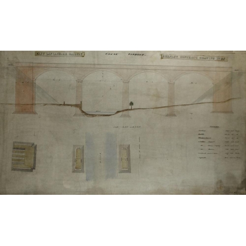 575 - J. C. Mowath, a 19th century architect's drawing for East Lancashire Railway, Colne Viaduct, Burnley... 