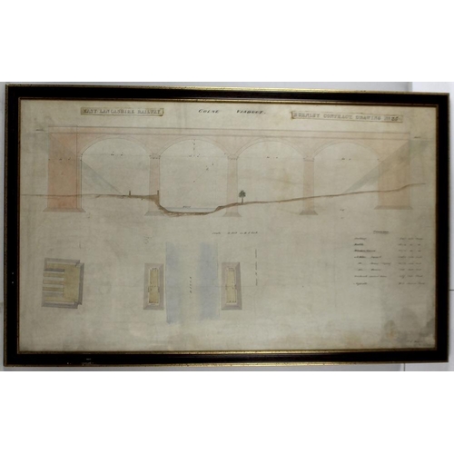 575 - J. C. Mowath, a 19th century architect's drawing for East Lancashire Railway, Colne Viaduct, Burnley... 