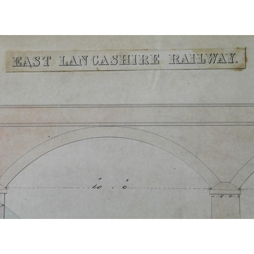 575 - J. C. Mowath, a 19th century architect's drawing for East Lancashire Railway, Colne Viaduct, Burnley... 