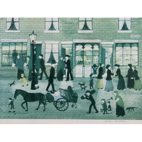 576 - Helen Bradley (British, 1900-1979): a street scene, lithographic print, with blind stamp lower left ... 