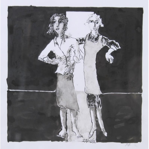 580 - John Barnicoat M.A. A.R.C.A. (British,1924-2013): a study of two women, an ink wash drawing, with pe... 