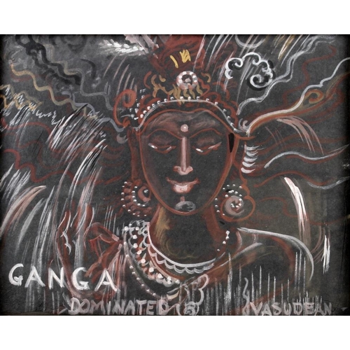 589 - Vasudevan (Indian, 20th century): Ganga Dominated, a contemporary gouache on black paper highlighted... 